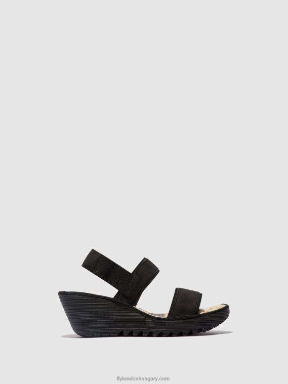 fekete 0X8XN437 sling-back szandál yaco416 Fly London nők