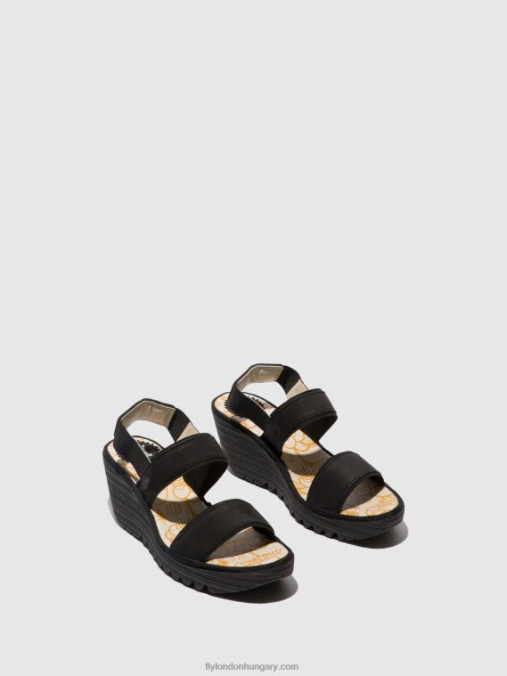 fekete 0X8XN437 sling-back szandál yaco416 Fly London nők