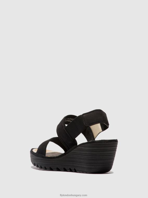 fekete 0X8XN437 sling-back szandál yaco416 Fly London nők