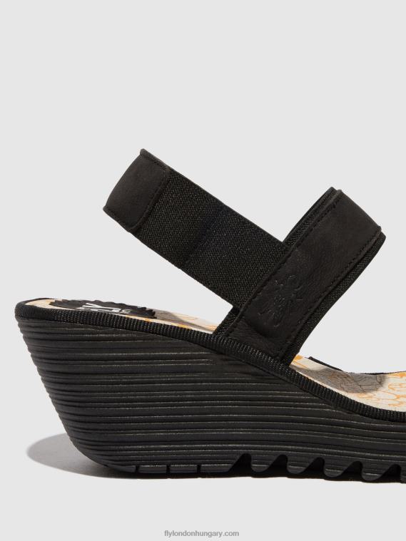fekete 0X8XN437 sling-back szandál yaco416 Fly London nők