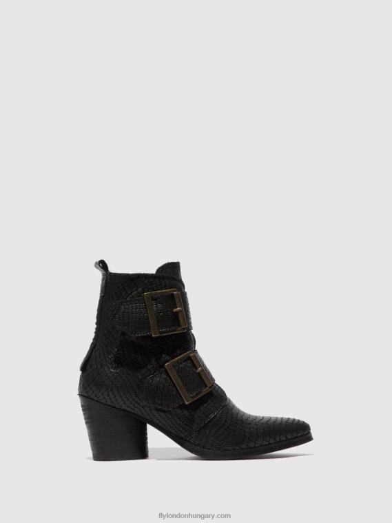croco fekete 0X8XN243 csatos bokacsizma aria827 Fly London nők