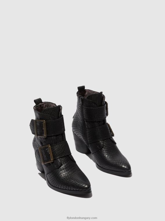croco fekete 0X8XN243 csatos bokacsizma aria827 Fly London nők