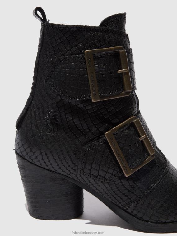 croco fekete 0X8XN243 csatos bokacsizma aria827 Fly London nők